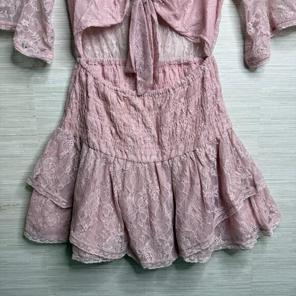 Free People mini dress floral lace cutout ruffled tiered sheer mesh boho XS - Picture 5 of 8